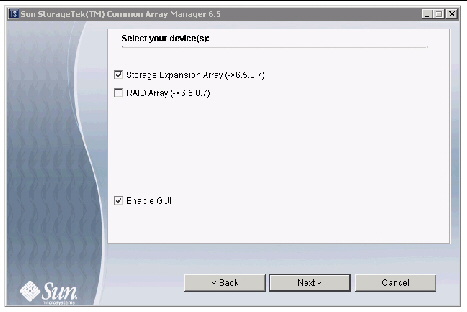Screenshot showing the device selection screen.