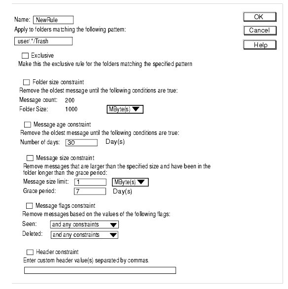 Graphic shows an approximate drawing of the Automatic Message Removal GUI.