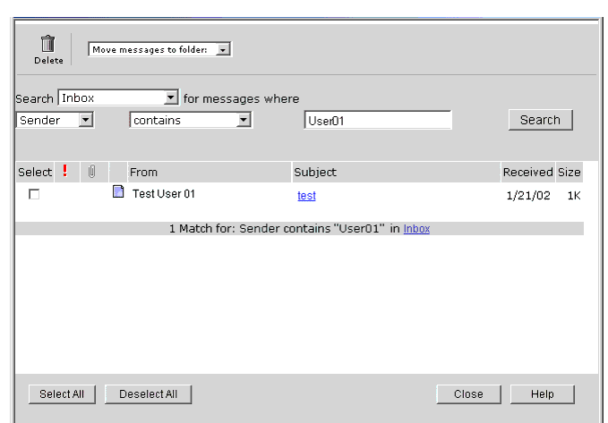 Message Search window