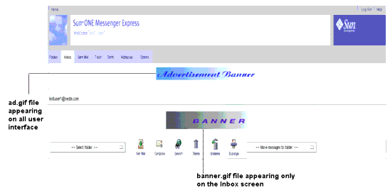 In Figure 2-10 a banner and link has been inserted in the Messenger Express Inbox screen