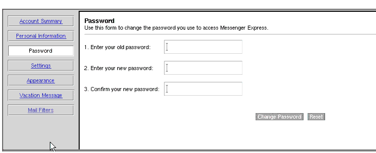 Messenger Express Options window