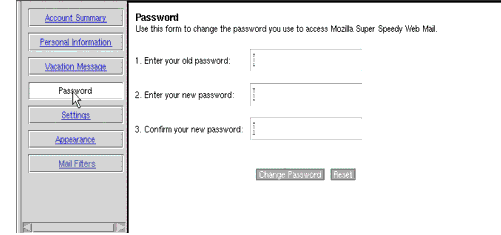 In this figure the "Vacation Message " field is moved between "Personal Information " and "Password" field.