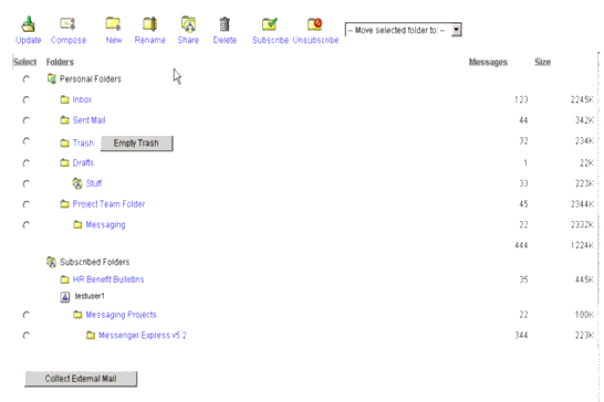 Messenger Express Folders window