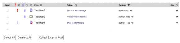 In the Message List window, you can customize the sorting order, change the names of the column headings and the text displayed on the "Collect External Mail" button.