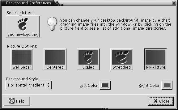 Background preferences tool dialog. The context describes the graphic.