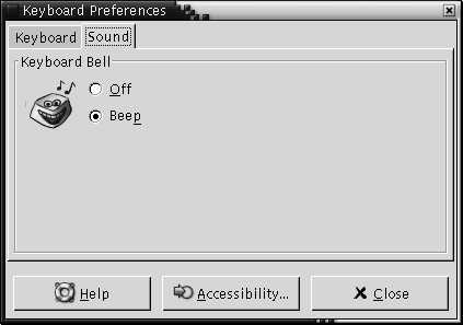 Keyboard preference tool, Sound tabbed section. The context describes the graphic.