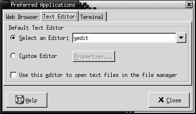 Preferred Applications preference tool, Text Editor tabbed section. The context describes the graphic.