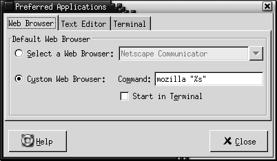 Preferred Applications preference tool, Web Browser tabbed section. The context describes the graphic.