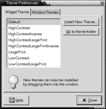 Theme preference tool, Widget Theme tabbed section. The context describes the graphic.
