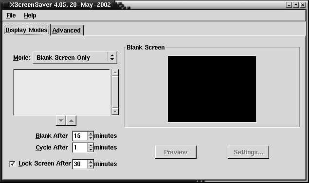 Screensaver preference tool, Display Modes tabbed section. The context describes the graphic.