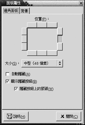 面板屬性對話方塊。此處的內容會說明此圖。