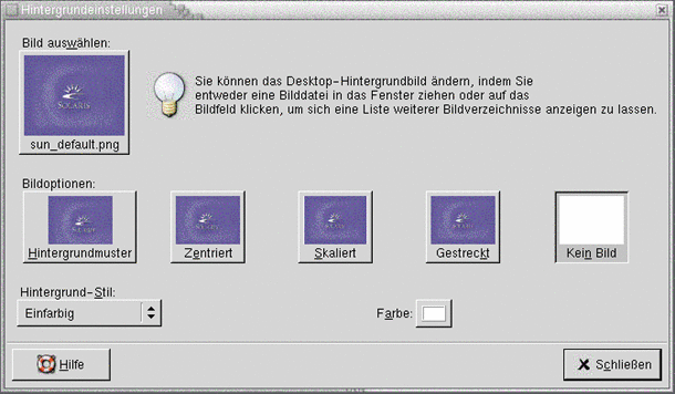 Dialogfeld des Einstellungstools "Hintergrund". Die Grafik ist selbsterklärend.