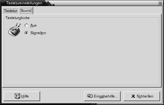 Tool "Tastatureinstellungen", Registerabschnitt "Sound". Die Grafik ist selbsterklärend.