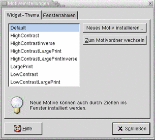 Einstellungstool Motiv, Registerabschnitt Widget-Thema. Die Grafik ist selbsterklärend.