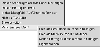 Menüelement-Kontextmenü. Die Grafik ist selbsterklärend.