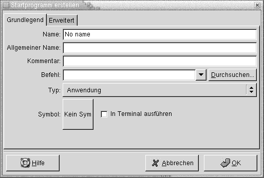 Dialogfeld "Startprogamm erstellen", Registerabschnitt "Grundlegend". Die Grafik ist selbsterklärend.