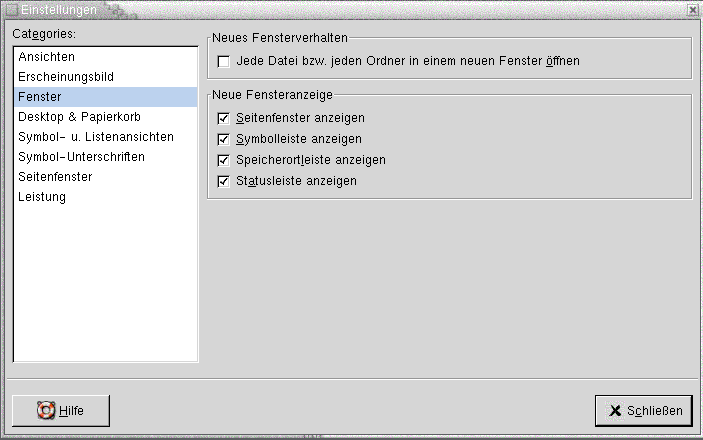 Dialogfeld "Einstellungen", Abschnitt "Fenster". Die Grafik ist selbsterklärend.