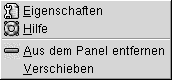 Kontextmenü des Panel-Objekts. Menüpunkte:  Eigenschaften, Hilfe, Aus dem Panel entfernen, Verschieben.