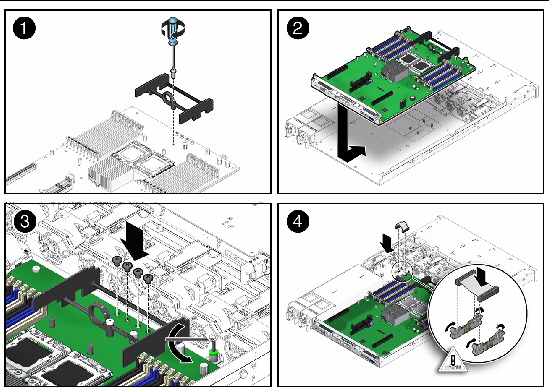 Figure showing removal of motherboard (Sun Fire X4170 M2 Server).