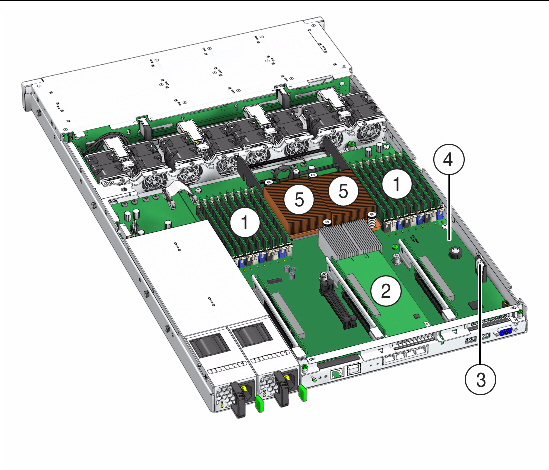 Figure showing the location of motherboard replaceable components.