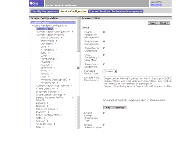 A screenshot of Liberty-based Web Services in the Access Manager console.