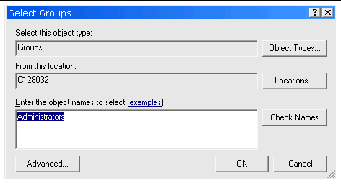 Screenshot shows the Select Groups window.