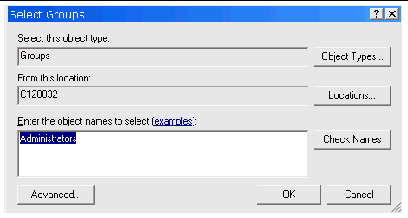 Screenshot shows the Select Groups window.