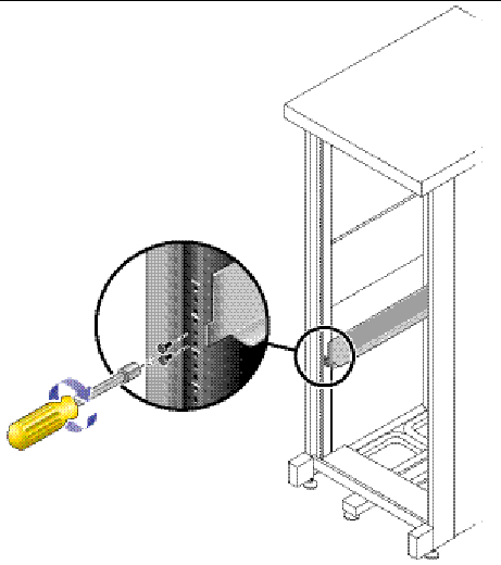 Figure showing the location of the two screws at the front of the cabinet.