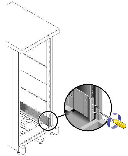 Figure showing the location of the screws in the rail extension flange.