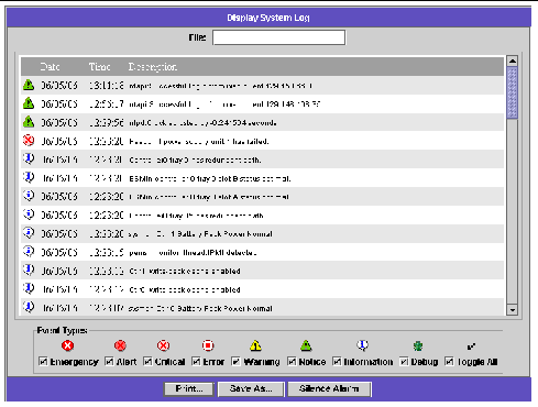 Figure showing the Display System Log Panel