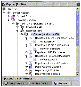 Segment of Runtime tab of the Explorer window showing the three registered JDBC nodes.