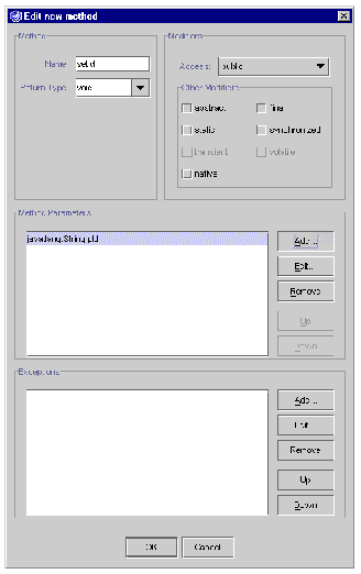 New Method dialog box showing example values entered. The buttons are OK and Cancel.