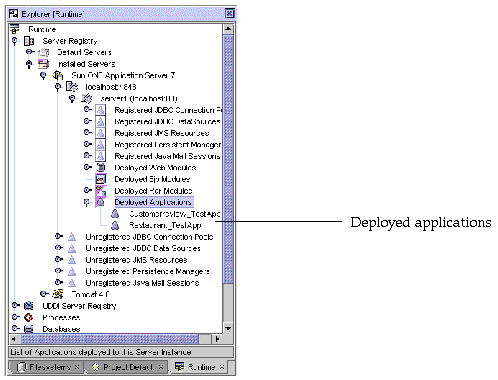 Runtime page of Explorer shows expanded Server Registry node. Under server1 instance, 2 applications are displayed under Deployed Applications node.