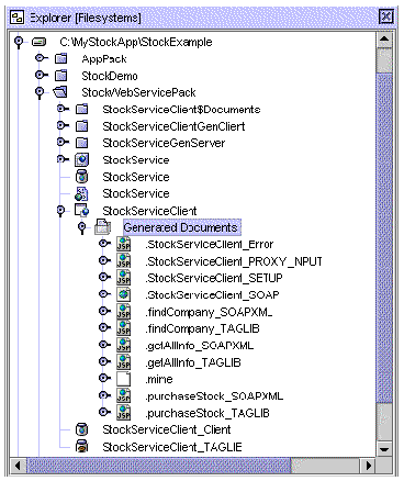 Screenshot of Explorer display of web service client, showing Generated Documents node andGenClient node.