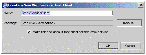 Screenshot of new web service client wizard, opened from web service node. Buttons are Browse, OK, and Cancel.