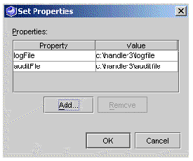 Screenshot showing the SOAP Message Handlers Set Properties Dialog Box with two properties.