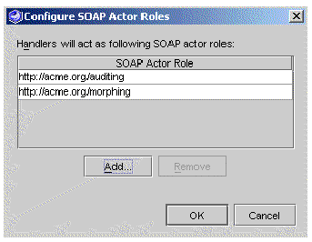 Screenshot showing the Configure SOAP Actor Roles Dialog Box with two actor roles.