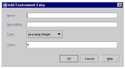Screenshot showing Add Environment Entry dialog box. Buttons are OK, Cancel, and Help.