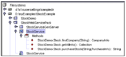 Web service Explorer display after Generate, showing Methods node and GenServer node.