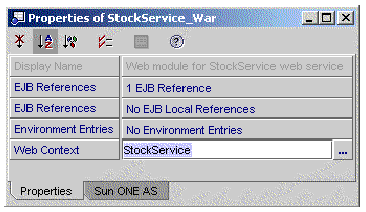 Screenshot of Web service WAR properties showing the Web Context property.