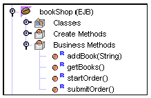 Screenshot showing Explorer view of logical EJB Business Methods node.