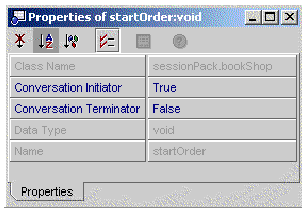 Screenshot showing web service conversational initiator method and conversational terminator method properties.