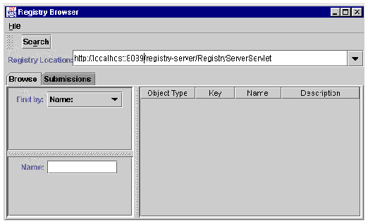 Screenshot of sample registry browser showing edited internal registry URL.