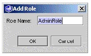Screenshot of the Add Role dialog box, showing role name. Buttons are OK and Cancel.