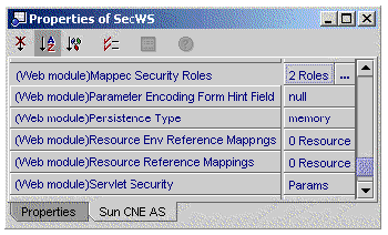 Screenshot of the Sun ONE AS Property sheet, showing the Mapped Security Roles property.