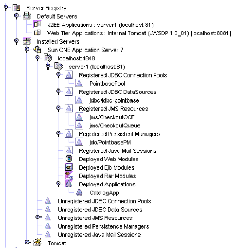 Screenshot of a section of the Explorer window, runtime tab, showing the Server Registry Node and its default subnodes.	