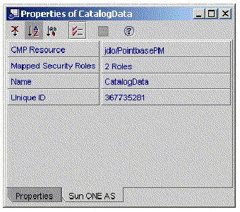 Screenshot of the EJB module's property sheet with SunONE AS-specific tab selected.