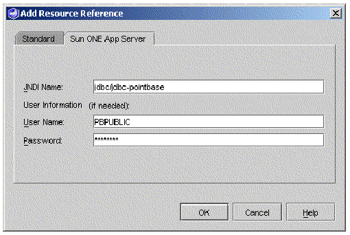 Screenshot of the J2EE RI-specific tab for the Add Resource Reference dialog.