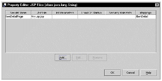 Screenshot of JSP Files property editor.