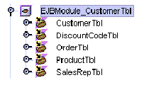 Screenshot showing an expanded EJB module and the beans it contains, as shown in the Explorer.